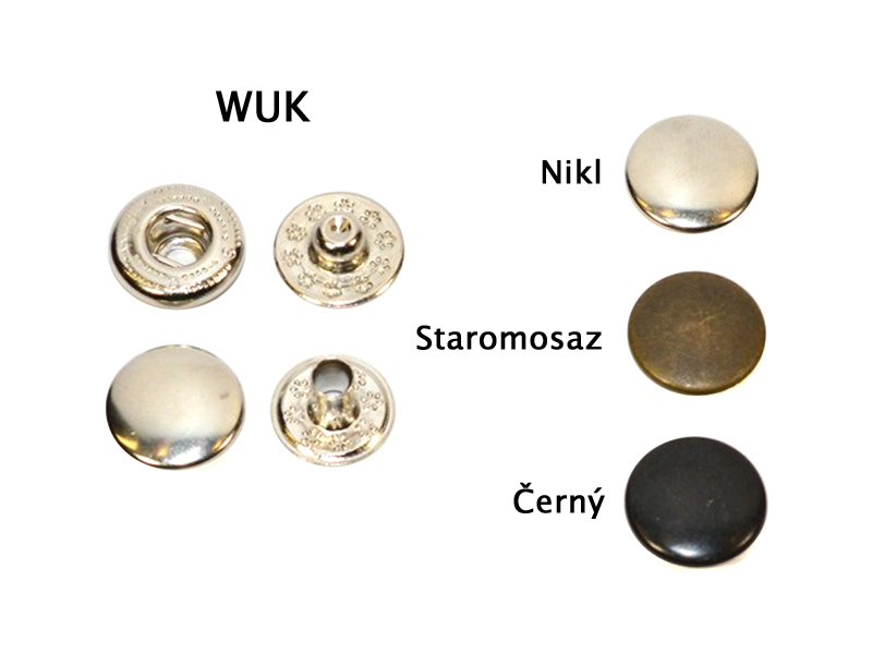 Druky Wuk (bal. 10 ks), 14mm (13,5mm), knoflíky stiskací, cvočky kovové