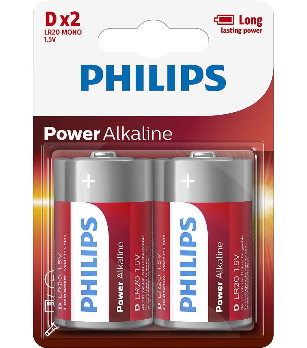 Baterie Philips 1,5V POWER ALKALINE, typ D, LR20, velký buřt, monočlánek