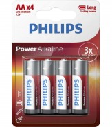 Baterie Philips 1,5V POWER ALKALINE AA, LR6, tužková, 4 ks